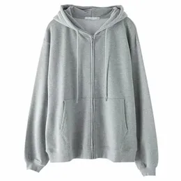 Kvinnors hoodies tröjor tröjor huvtröja överdimensionerade hooded cardigan tröjor grå kvinnor kläder solid zip up hoodies vårkvinnor toppar långa ärmar 230911