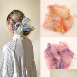 Hårtillbehör Spring Summer Net Yarn Bow Scrunchies Stora Chiffon Women Elastic Hairband Ponytail Holder Hairs Tie Girl Drop Deli Dhnm9