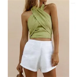 Women's Tanks Women Criss Cross Tank Summer Tops Sexy Sleeveless Halter Neck Top Solid Color Crop Bandage Vest Female Outwear Outfits