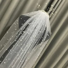 Kobiety Tiul Bridal Veil Pearl Wedding 1 Tier Krótki długi zasłona biała akcesoria ślubne z kości słoniowej z grzebieniem x0726213c