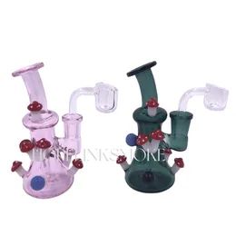 5.12in Glass Smoking Water Pipes Recycler Dab Rigs with Inline Percolator for Tobacco Smoking Color Randomly with 14mm Male Joint Quartz Banger Mushroom Decoration