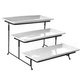 3 Tier Serving Plate Set with Metal Stand in White