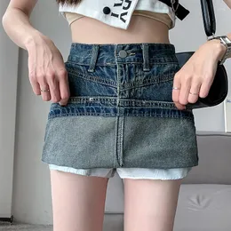 Kvinnors jeans 2023 denim kjol blå sommar pendling hög midja ser tunna löst breda ben a-line designkänsla av nischbyxor
