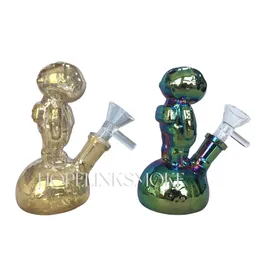 4.65 Mini Electroplating Iridescent Astronaut Glass Smoking Water Pipes Recycler Dab Rigs with Inline Percolator Color Randomly with 14mm Male Joint Bowl