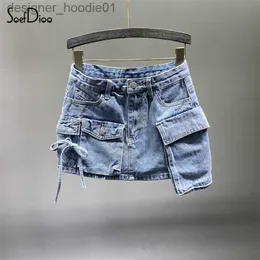 Röcke Röcke Soefdioo Mode Unregelmäßige Tasche Cargo Denim Rock Frauen Kleidung Sommer 2023 Sexy Aline Hüfte Weibliche Böden Streetwear 230426 L230912