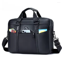 Briefcases LAOSHIZI Men's Bag Genuine Leather Men Briefcase For Laptop 14 Messenger Business Portfolio Document A4