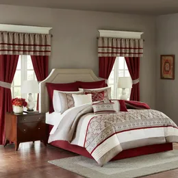 Rotes 24 -teiliges Bett in einer Tasche, einschließlich Blechset, Vorhangvalance, Cal