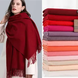 Scarves 32 Color Solid Thick Cashmere Scarf for Women Large 190x68cm Pashmina Winter Warm Shawl Wraps Bufanda Female with Tassel Scarves 230831