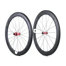 Evo Carbon Road Bike Wheels 60mm Djup 25mm Bredd Full kolklincher Tubular Wheelset med raka dragnav Anpassningsbara LOGO324B