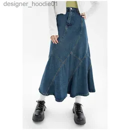 Kjolar kjolar sommar vintage blå kvinnor denim trumpet kjol streetwear stil avslappnad oregelbunden hög midja damer lång sjöjungfru jean kjol 220924 l230912