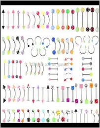 Bell Button Promotion 110Pcs Mixed Modelscolors Body Jewelry Set Resin Eyebrow Navel Belly Lip Tongue Nose Piercing Bar Rings Oz2N8264978