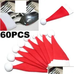 Parthattar 10 stycken/Set Christmas Hat Holder Red Santa Cutlery Bag Decoration Z230809 Drop Delivery Home Garden Festive Supplie DHGMQ