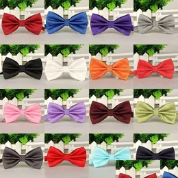 Bow Ties Solid Color Fashion Groom Men Plaid Marriage Butterfly Business Suit Tie Drop Delivery Accessories Dhxsr