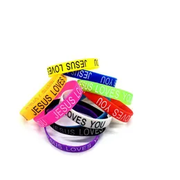 Jelly Elastic Bangle Charm Jelly Sile Bracciale 100 Pz / lotto Braccialetti in gomma per uomo Donna Gioielli Accessori moda Tipo Gesù Amore Dhsmd