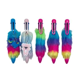 Ballpoint Pens Hurtowe Plush Plush Fur 6 w 1 puszysty wysuwany piszący urodziny Prezent na wakacyjny prezent dla dziewcząt Kobiety dla dzieci Dhpmr