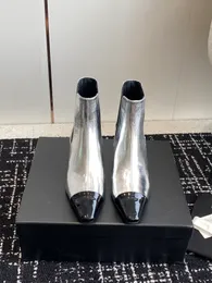 Nowe kobiety buty luksusowe designerskie klasyczne litera splice elastyczne martin boot oryginalny skóra duża stożkowa stożkowa krótka obcas