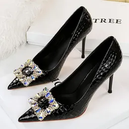 Dress Shoes BIGTREE Designer Modern Party Women's Slim Heels High Pointed Metal Rhinestone Fashion Concise Wedding Stiletto