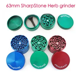 Partihandel 4layer Sharpstone 63mm Grinder Zink Eloy Herb Malder Röker tillbehör CNC Tänder filter Net Dry Meatal Herb Tobacco Grinder