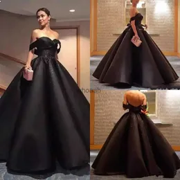 Magnificent2023 Black Arabic Celebrity Pageant Evening Gowns Off 어깨 구슬 스팽글 등이없는 공식 볼 가운 Prom GB1115S1 HKD230912