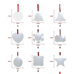Decorações de Natal Sublimação Ornamento Em Branco Dupla Face Árvore de Natal Pingente MTI Forma Placa de Alumínio Metal Pendurado Tag Feriados Otztc