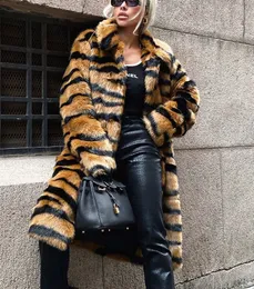 Pele feminina 2023 casacos falsos femininos inverno casual tigre listras jaqueta feminina grosso quente pelúcia outerwear