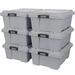 12 Gal Max Pro Plastic Utility Storage Tote, Gray, 6 Pack