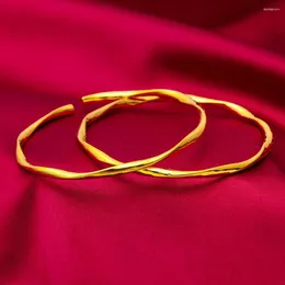 Bangle 3mm Wide Smooth Twisted Women Open/Unopen Bracelet Thin Solid 18k Yellow Gold Filled Classic Fashion Jewelry Gift Dia 60m