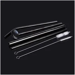 شرب قش 6pcsset قابلة لإعادة الاستخدام STS Ste Stains Steel ST مع فرشاة أنظف مستقيم Bent Bar Bar الإكسسو