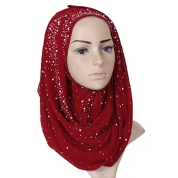 Schals New Plain Diamond Beads Bubble Chiffon Instant Hijab Schals Solid Thick Head Wraps Foulard Sjaal Muslim Bonnet Cachecol 180x70Cm 230831