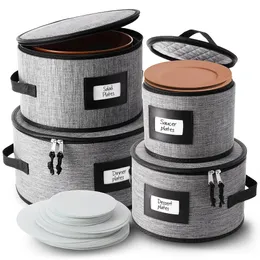 Set di contenitori per piatti in porcellana grigia, set di contenitori per stoviglie, 4 pezzi imbottiti in modo sicuro