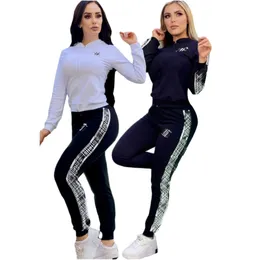Sporty Two Piece Pants Tracksuit Women Fashion Printed Jacket and Sweatpants sätter gratis fartyg