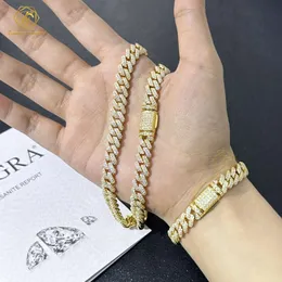 Hot Selling Gold Plated VVS Moissanite Cuban Link Necklace Hip Hop Style Round Brilliant Cut 925 Silver Fine Armband Smycken