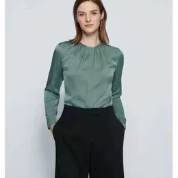 Kadın Bluzları 2023 Sonbahar ve Kış Kadınlar Düz Renkli Ağır İpek Drap Silky Elastik Saten Klasik Yuvarlak Boyun Uzun Kollu Gömlek