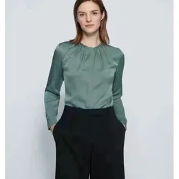 Blusas femininas 2023 outono e inverno mulheres cor sólida pesada seda drape seda elástica cetim clássico em torno do pescoço camisa de mangas compridas