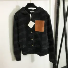 Hooded Denim Jacket Coat For Women Designer Cropped Stitching Leather Pocket Jackets Street Style Outwear