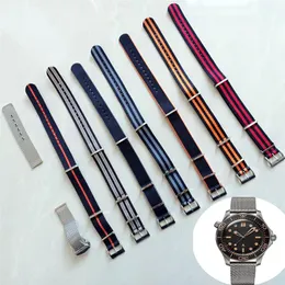 시계 밴드 James Bond 007 300m Nato Strap for Luxury Watch Master NTTD Band Watch 액세서리 은색 스틸 클래스 WR283B