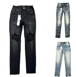 Lila Jeans, Herren-Designer-Jeans für Herren, Stickerei, Steppung, zerrissen, für Trendmarke, Vintage-Hose, gefaltete, schmale, dünne Mode-Jeans für Herren
