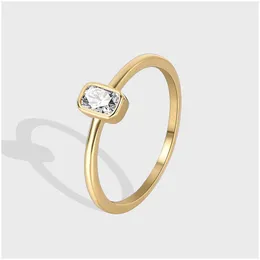 Anéis de banda design simples quadrado zircão anel de ouro mulheres casamento noivado presente entrega entrega dhvxm
