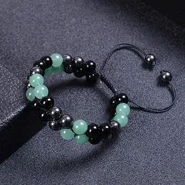 6mm 8mm Green Aventurine Hematite Obsidian Double Layer Braided Bracelet Natural Stone Crystal Adjustable Bracelets Bangle Cuff for Women Men Fashion Jewelry