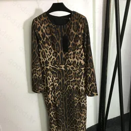 Leopardo impressão estiramento vestido feminino moda marca pacote hip saia designer saia de cintura alta vestido de manga comprida pijamas
