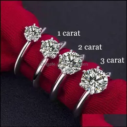 Anel solitário clássico 925 prata esterlina moissanite 1ct 2ct 3ct ct d cor joias estilo simples aniversário gota deli bdegarden dv300n