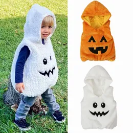 Midjefödd Baby Halloween Costume Cartoon Print Fuzzy Sleeveless V-Neck Hood Vests Waistcoats Cosplay Clothes for Boys Girls 230912