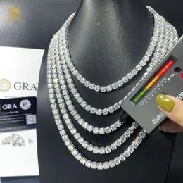 D VVS1 Diamond Necklace Hip Hop Fine Jewelry 925 Sterling Silver 3mm 4mm 5mm Moissanite Tennis Chain grossistpris