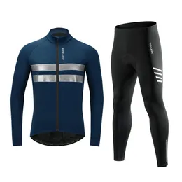 Winter Men's mountain biking fleece jacket windproof thermal reflective high elastic trousers suit