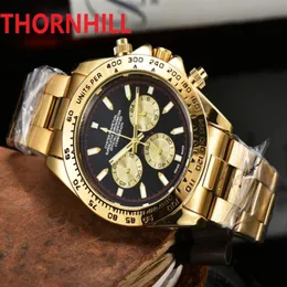 Top quality Men Watch Full Function Stopwatch Fashion Casual clock Man Full Stainless Steel Luxury Quartz Movement Calendar Gold B257z