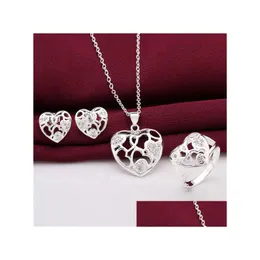 Zestawy biżuterii ślubnej Wysokiej klasy 925 Sterling Sier Cyrcon w kształcie serca trzyczęściowe zestawy biżuterii