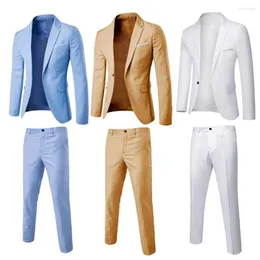 남자 양복 2pcs/set men blazer 바지 단색 단일 가슴 신랑복 봄 가을 슬림 핏 버튼 결혼식을위한 형식