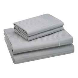 4 Piece 600 Thread Count Gray Stripe Egyptian Cotton Bed Sheet Set, Queen High Quality Skin Friendly Bedding Set