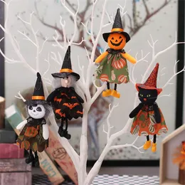Novas decorações de Halloween, cartola, gato preto, abóbora, bruxa, pingente fantasma branco, adereços de decoração de atmosfera de festa