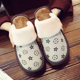 Slippers 2022 Winter Home Plush Leather Slippers Lovers High Quality Personality Fashion Warm Couples Indoor Cotton Shoes Large Size 35-44 Q230912